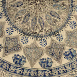 Block Print Floral Paisley Elephant Tablecloth Rectangle 70x102 Beige Blue