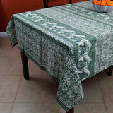 Handmade Floral Elephant Print Cotton Rectangular Tablecloth 60 x 90 inches Blue Green Burgundy Kitchen Table Linen - Sweet Us