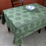 Cotton Floral Geometric Circle Print Tablecloth Rectangle 60x90 Green Off White - Sweet Us
