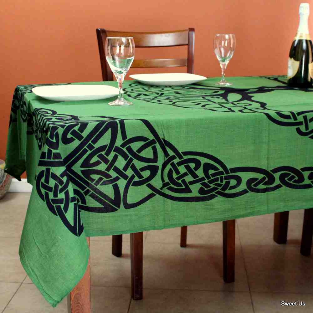 Cotton Tree of Life Floral Tablecloth Rectangle Beige Green