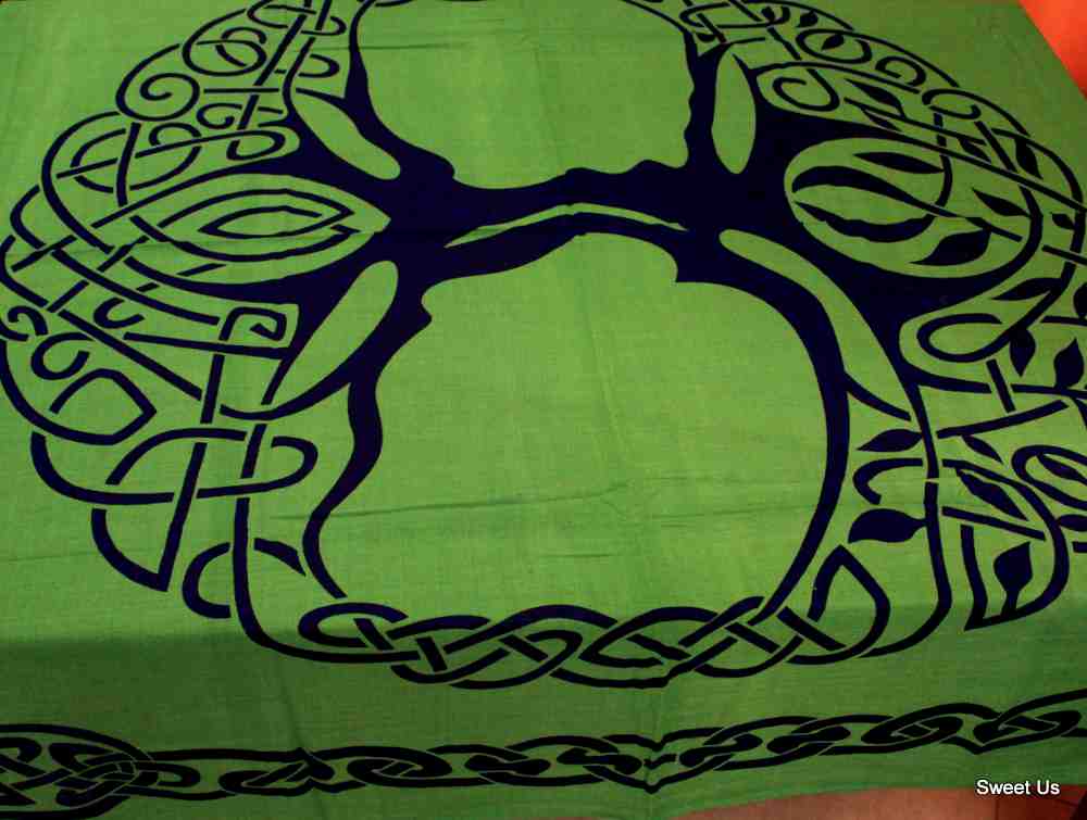 Cotton Tree of Life Floral Tablecloth Rectangle Beige Green