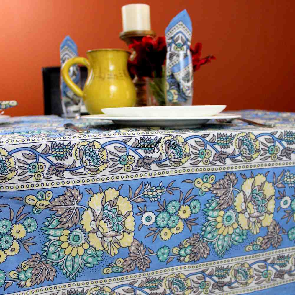 Floraison de Luxe Cotton French Country Floral Tablecloth, Sunlit Serenity