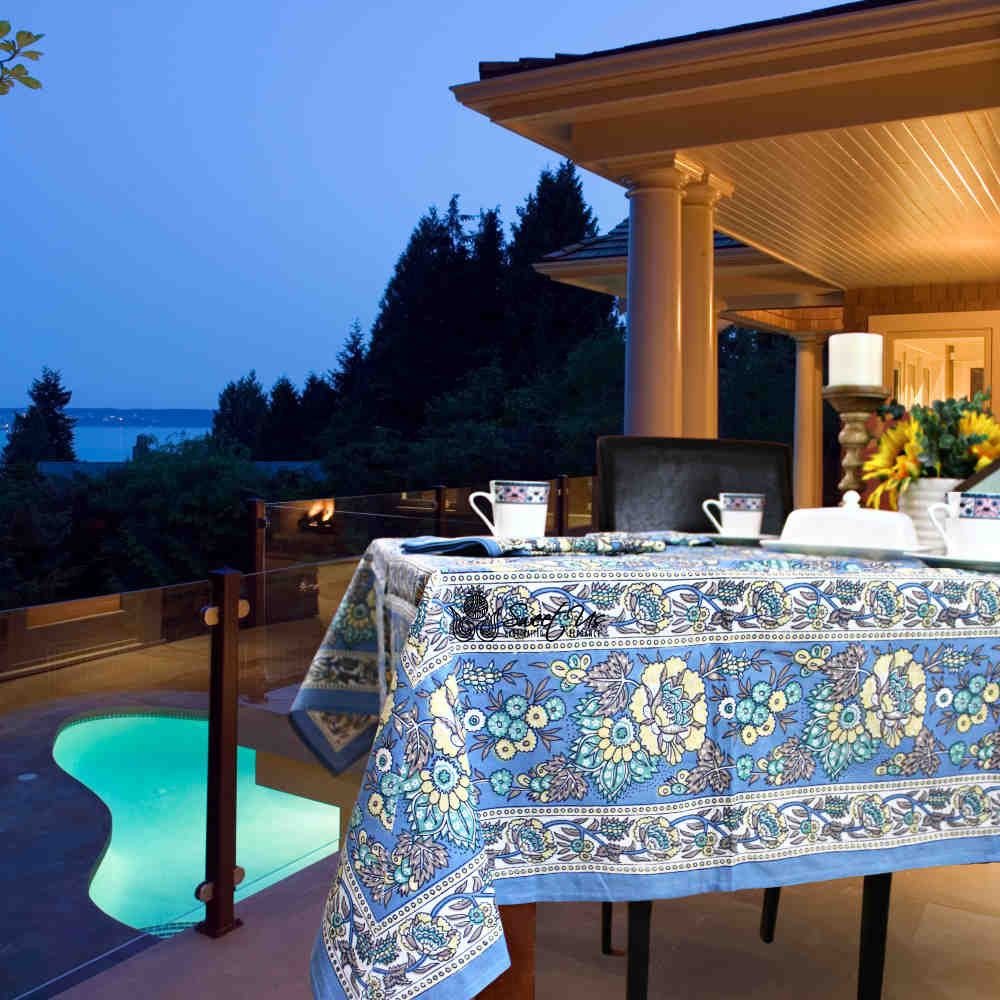 Floraison de Luxe Cotton French Country Floral Tablecloth, Sunlit Serenity