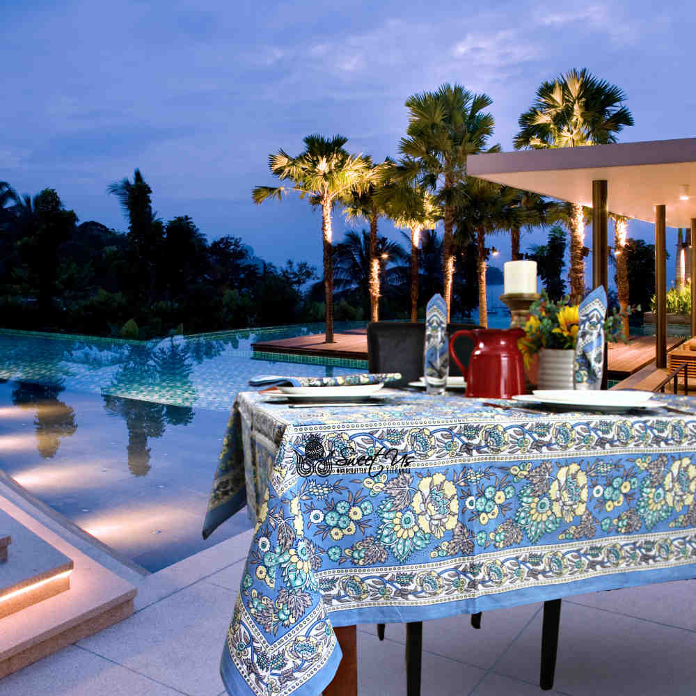 Floraison de Luxe Cotton French Country Floral Tablecloth, Sunlit Serenity