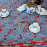 Fleurine Floral Cotton Tablecloth Rectangle, Glowing Red, Pink, Soft Blue