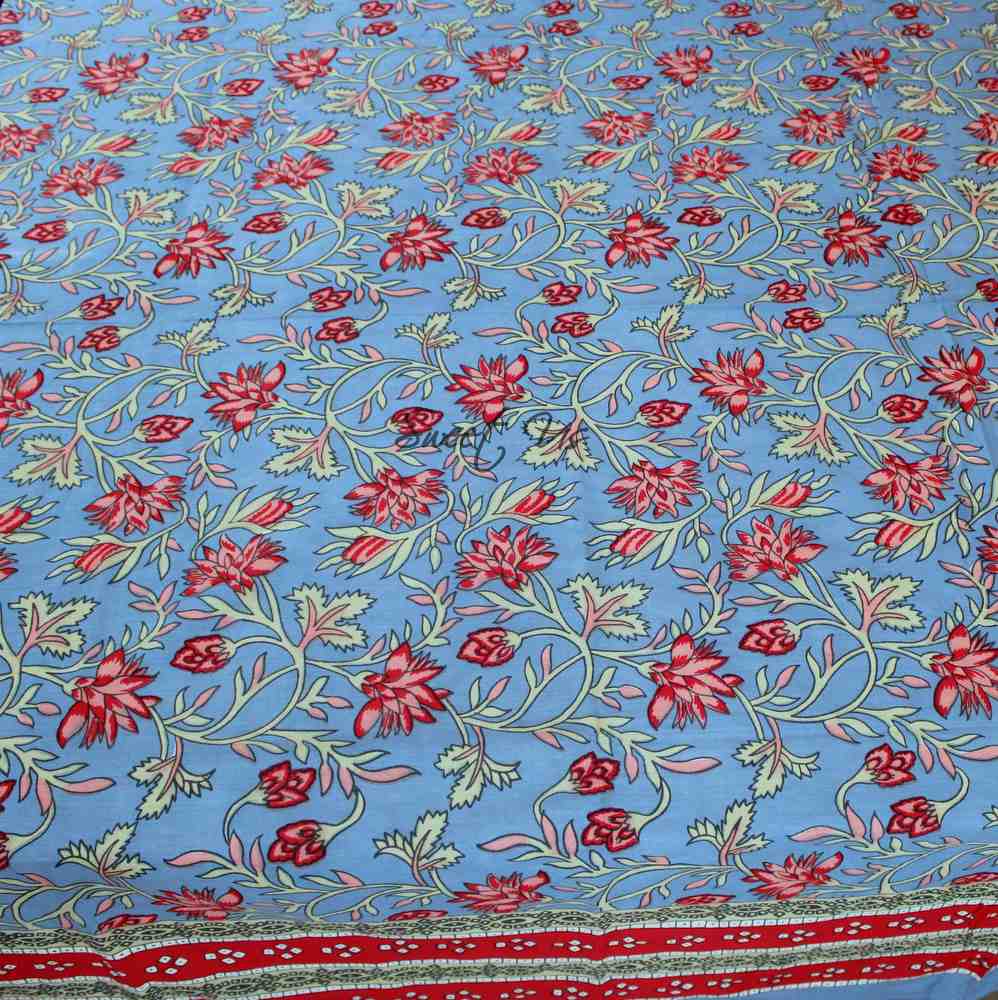 Fleurine Floral Cotton Tablecloth Rectangle, Glowing Red, Pink, Soft Blue