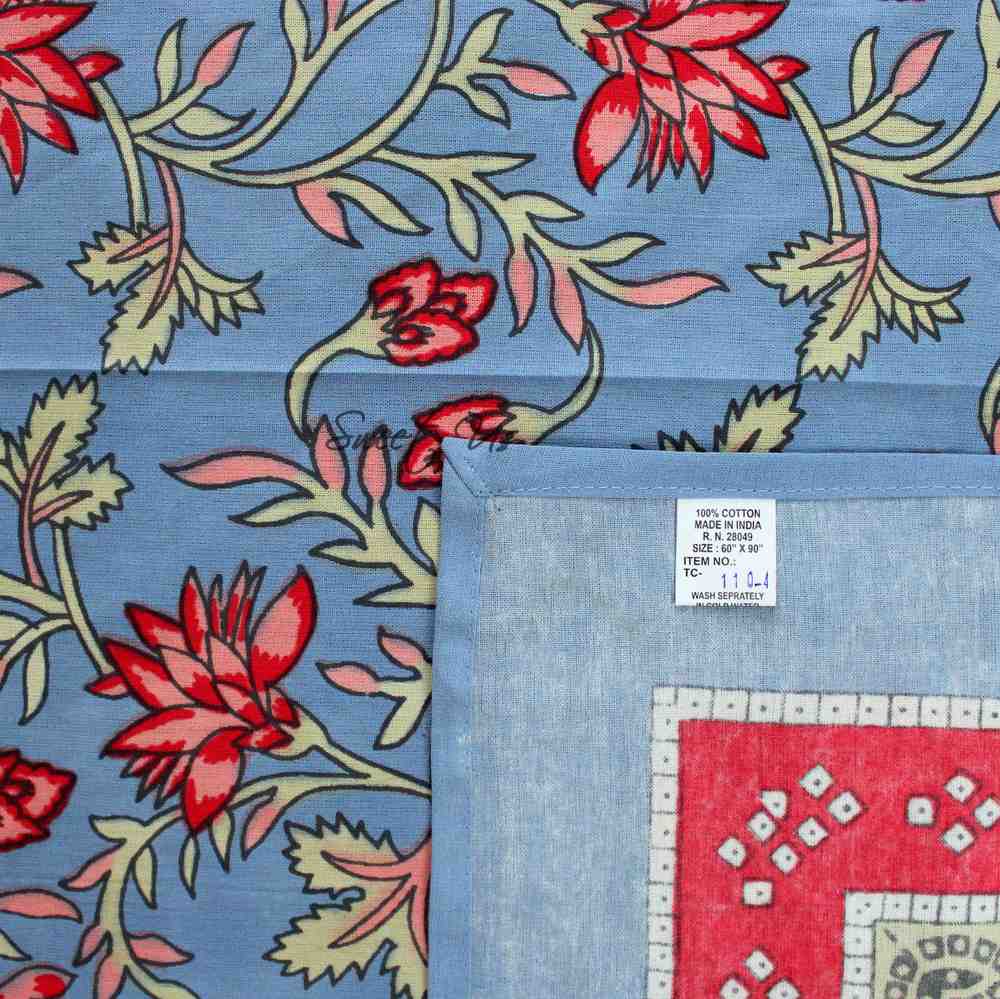 Fleurine Floral Cotton Tablecloth Rectangle, Glowing Red, Pink, Soft Blue
