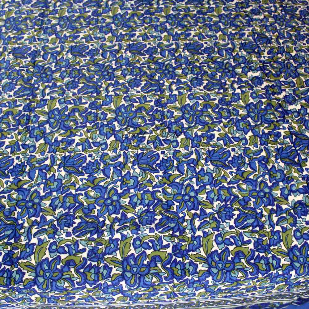 Bianca Floral Cotton Tablecloth Rectangle, Deep Blue, Olive Green