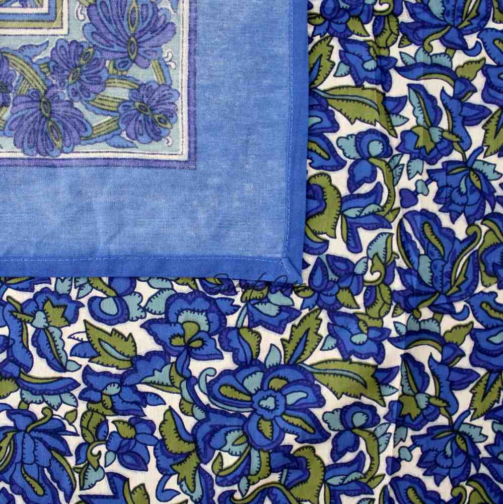 Bianca Floral Cotton Tablecloth Rectangle, Deep Blue, Olive Green