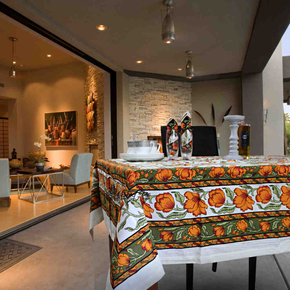 The Affluent Floral French Country Tablecloth Rectangle, Amber Olive