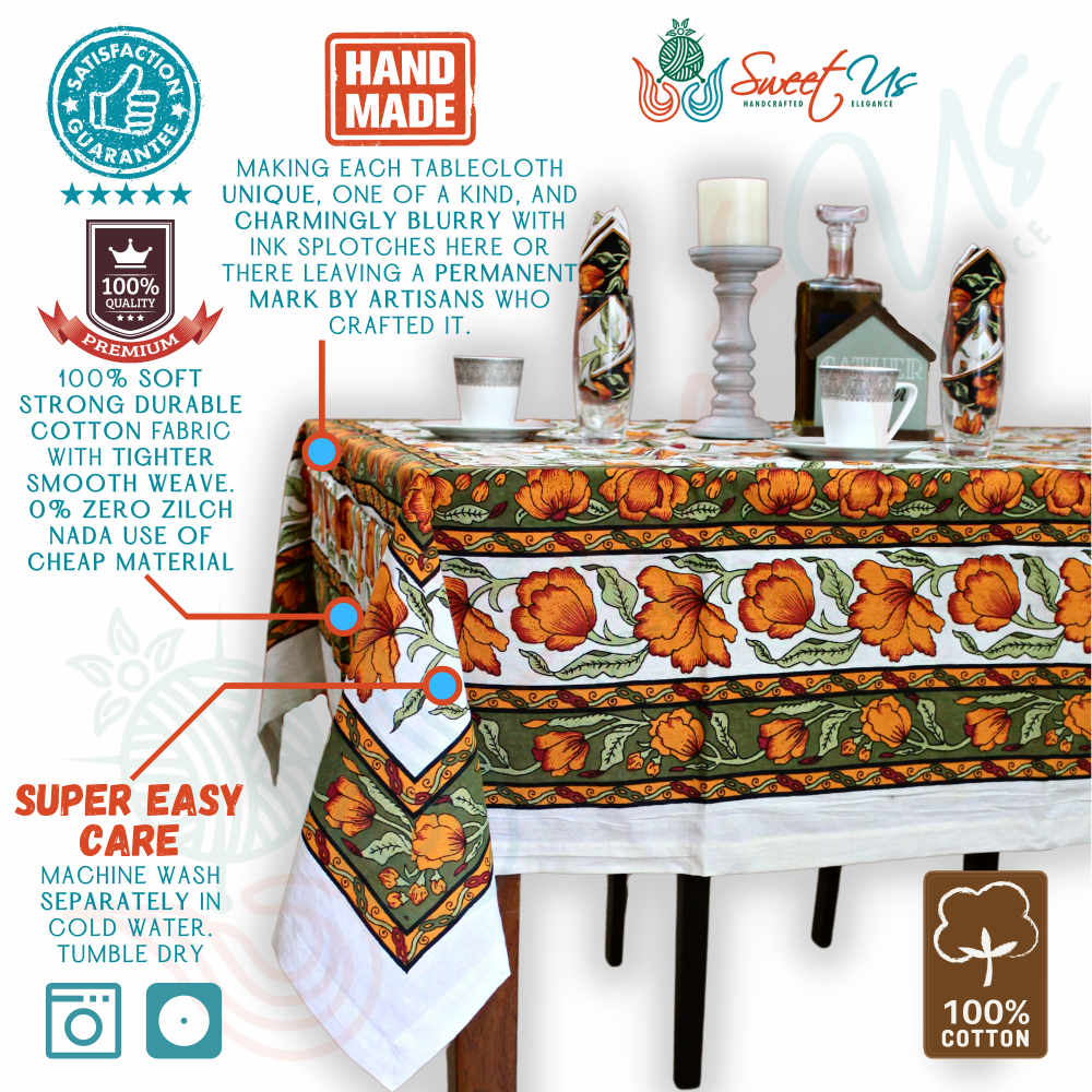 The Affluent Floral French Country Tablecloth Rectangle, Amber Olive