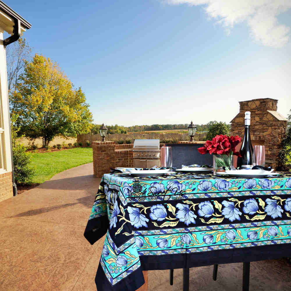 The Affluent Floral French Country Tablecloth Rectangle, Square, Power Black