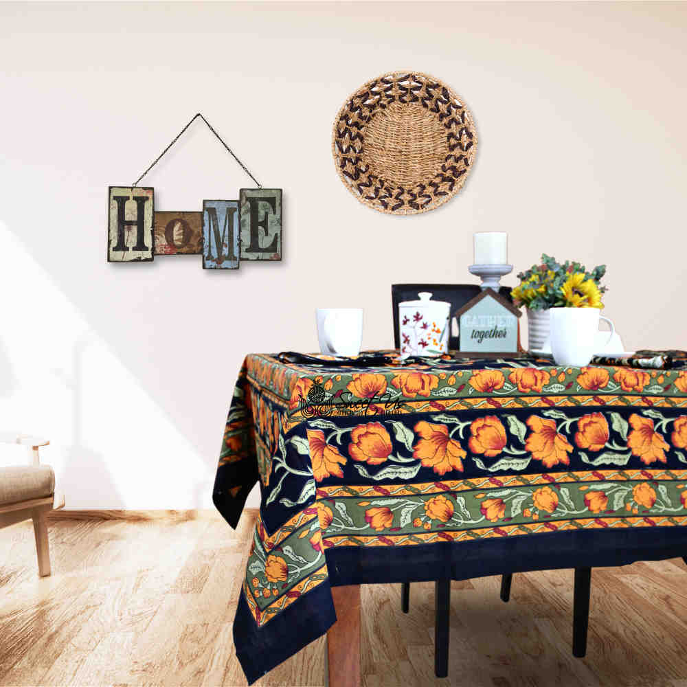 Affluent Floral French Country Cotton Tablecloth Rectangle, Square, Amber Black