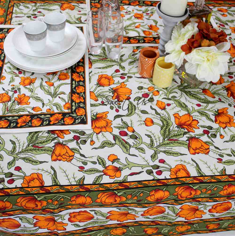 The Affluent Floral French Country Tablecloth Rectangle, Amber Olive