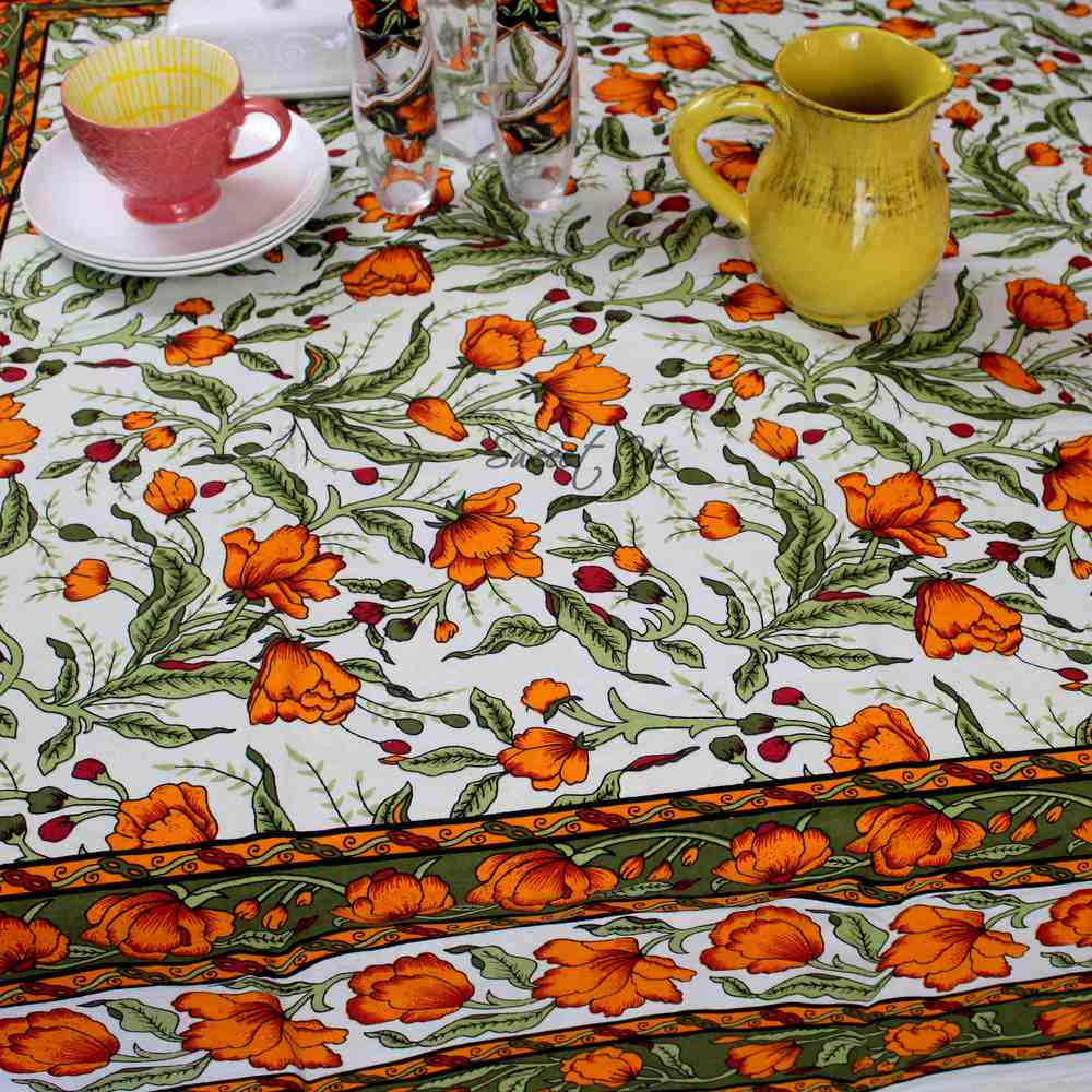 The Affluent Floral French Country Tablecloth Rectangle, Amber Olive