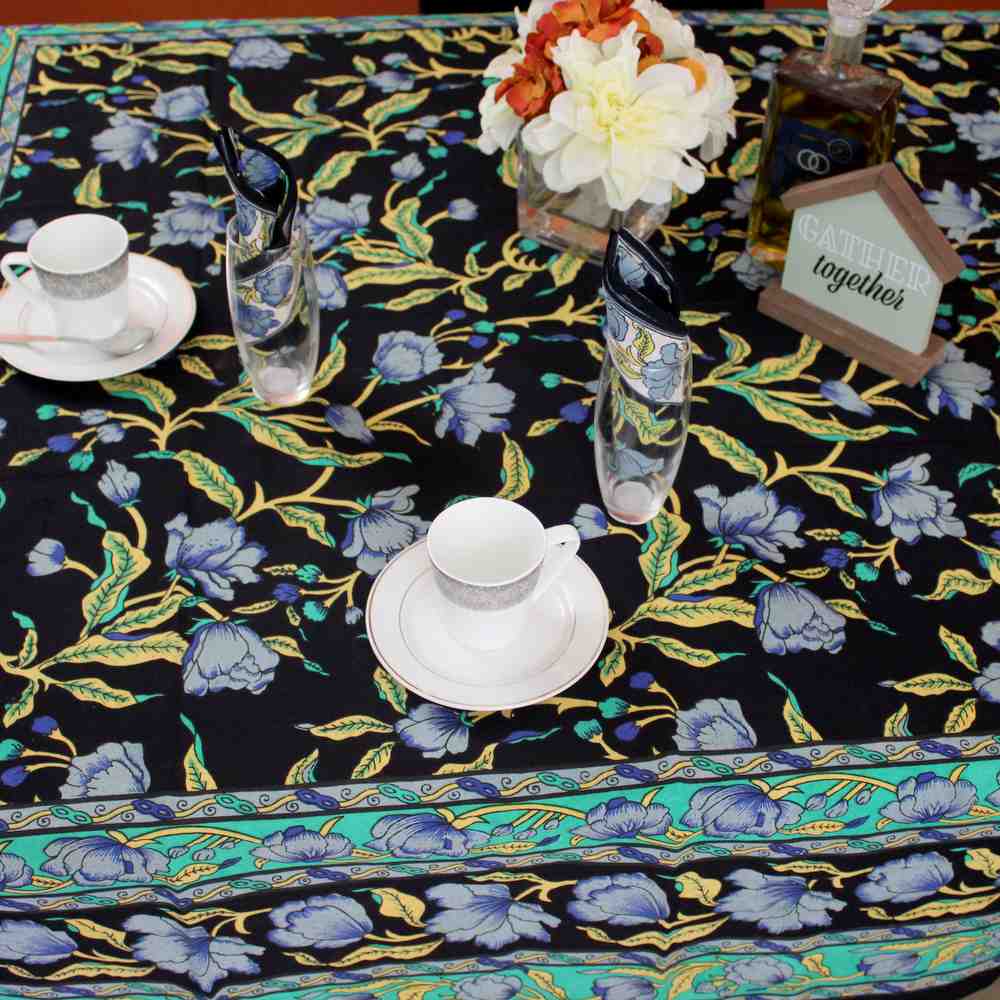 The Affluent Floral French Country Tablecloth Rectangle, Square, Power Black