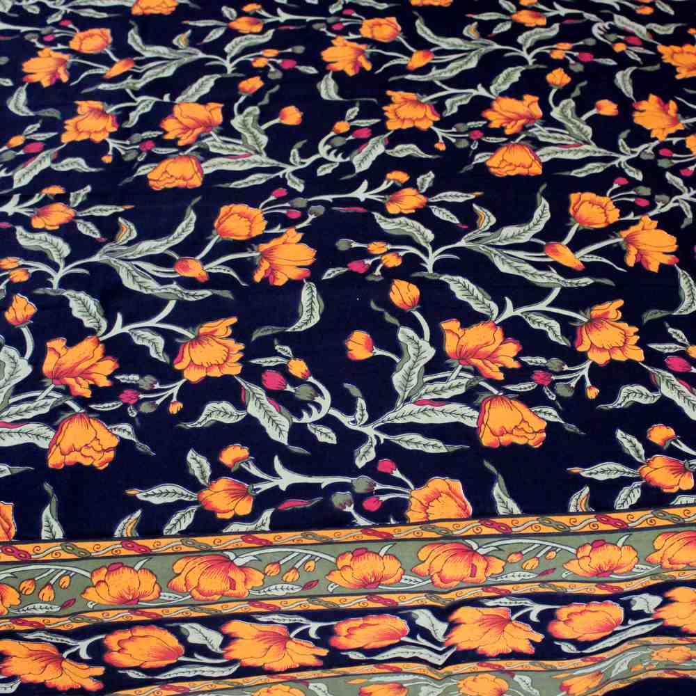 Affluent Floral French Country Cotton Tablecloth Rectangle, Square, Amber Black