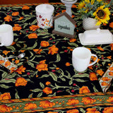 Affluent Floral French Country Cotton Tablecloth Rectangle, Square, Amber Black