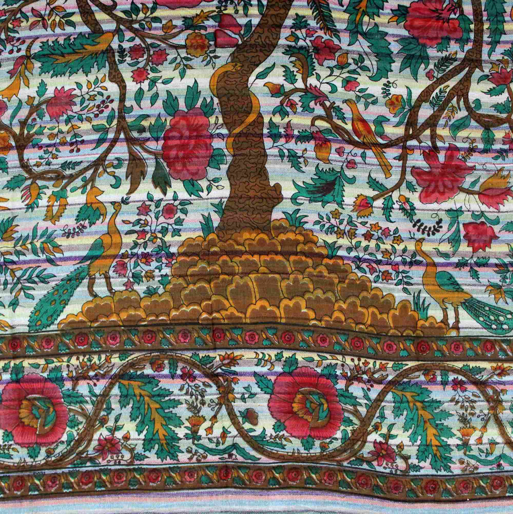 Cotton Tree of Life Tapestry Striped Lightweight Tablecloth Twin 60x90 inches White - Sweet Us