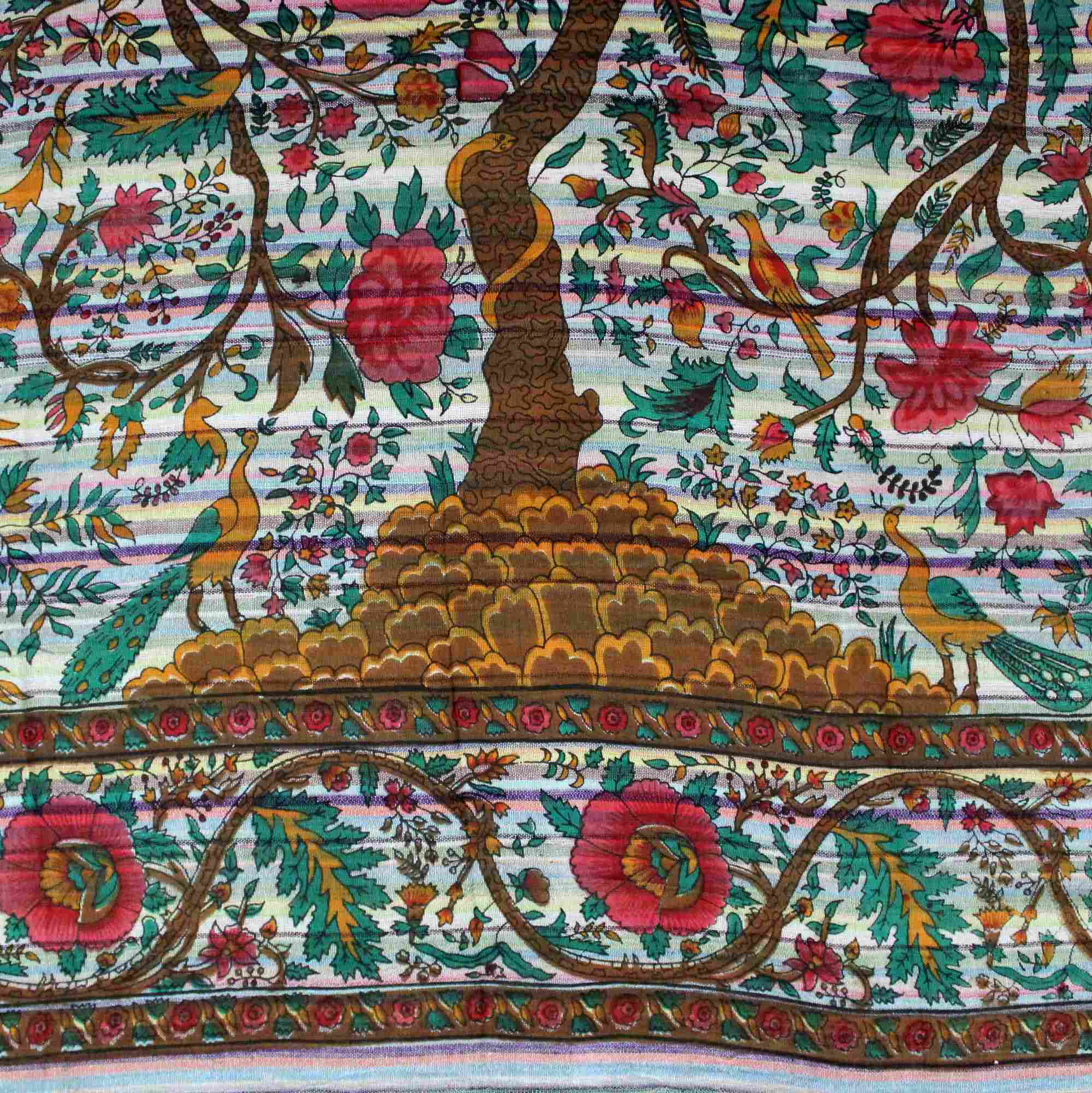 Cotton Tree of Life Tapestry Striped Lightweight Tablecloth Twin 60x90 inches White - Sweet Us