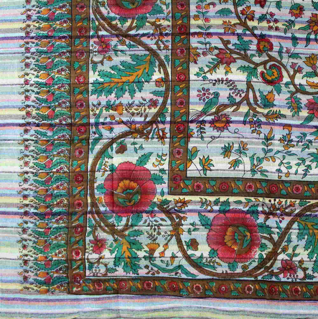 Cotton Tree of Life Tapestry Striped Lightweight Tablecloth Twin 60x90 inches White - Sweet Us