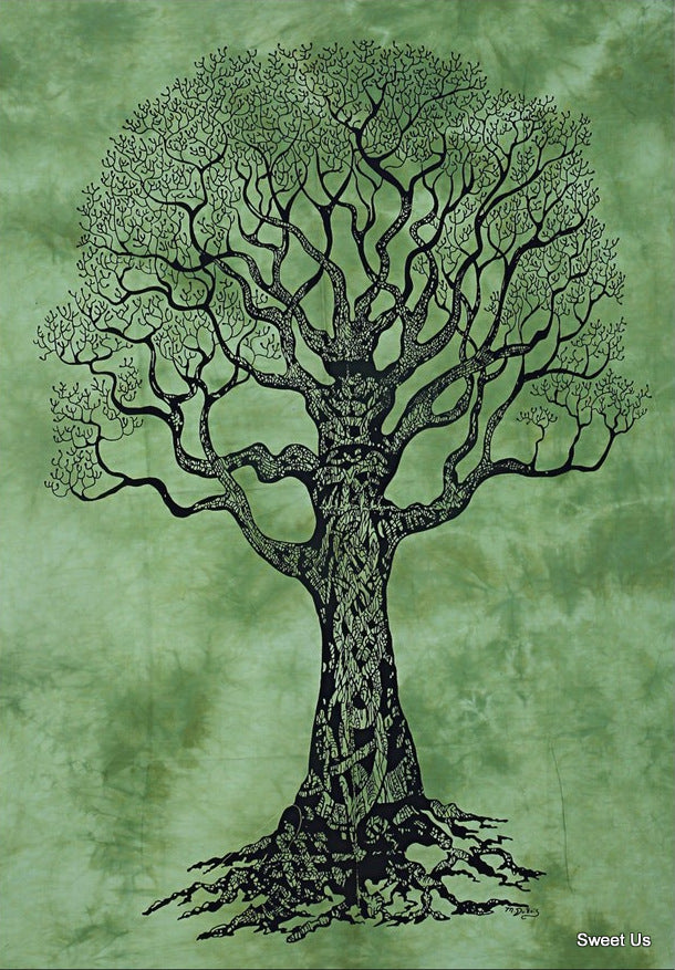 Cotton Tie-Dye Tapestry Hippie Bohemian Tree of Life Wall Hang Blue, Purple