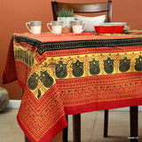Cotton Geometric Tablecloth Rectangle Red Black Cream Kitchen Dining Linen