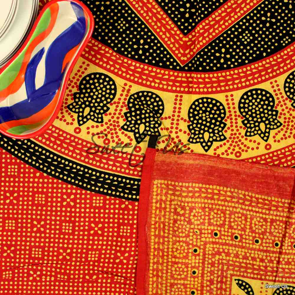 Cotton Geometric Tablecloth Rectangle Red Black Cream Kitchen Dining Linen