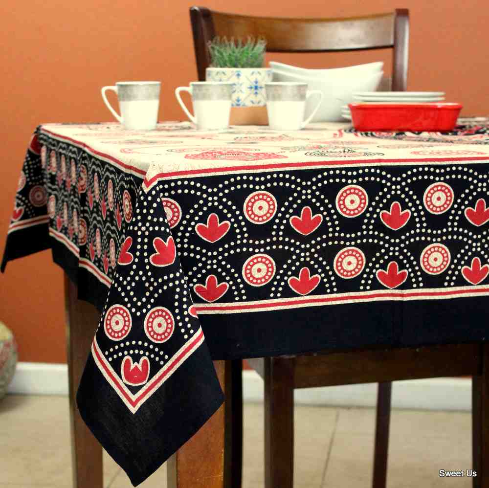Cotton Geometric Tablecloth Rectangle Red Black Beige Kitchen Dining Linen