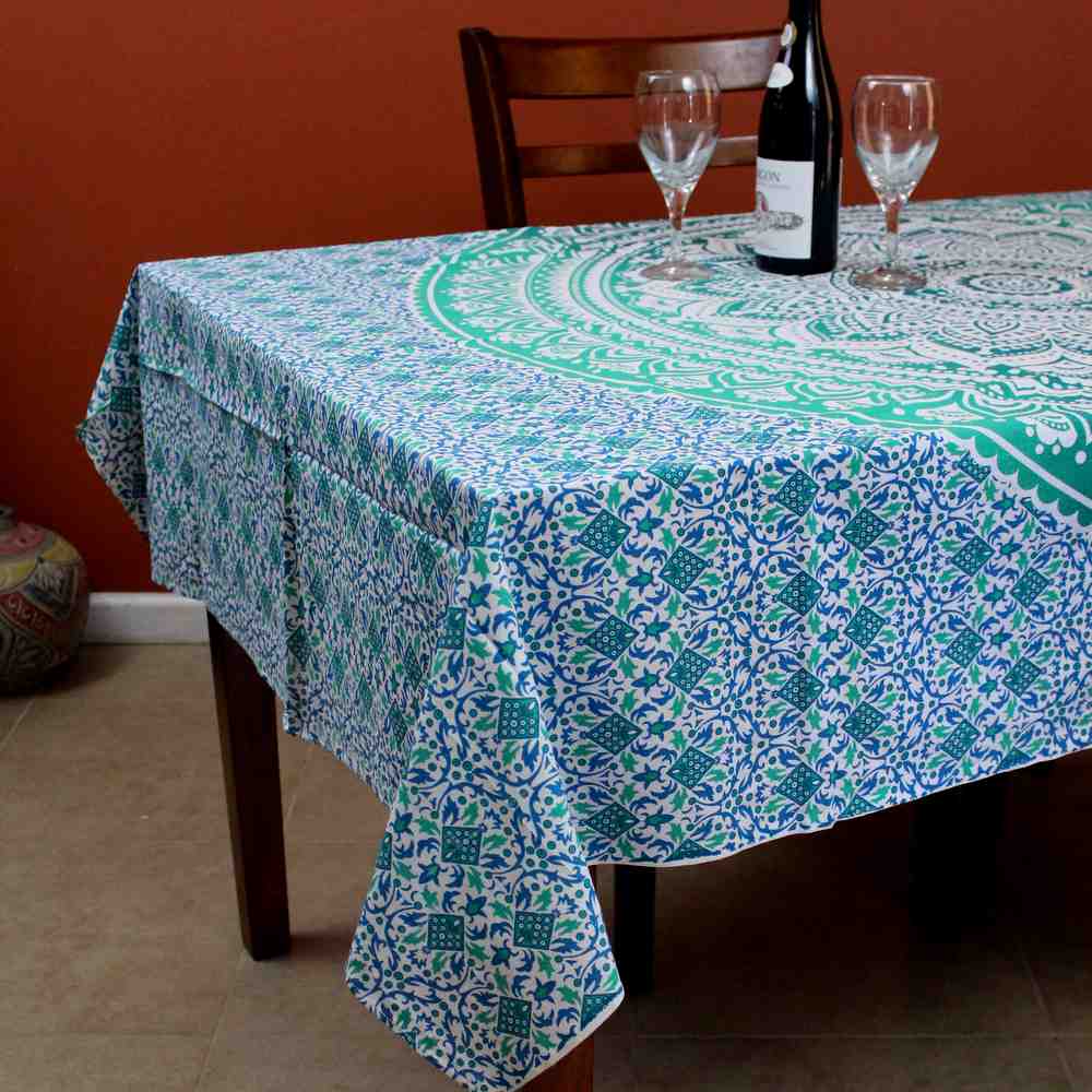 Cotton Floral Tablecloth Round, Tablecloth Rectangular Blue Green - Sweet Us