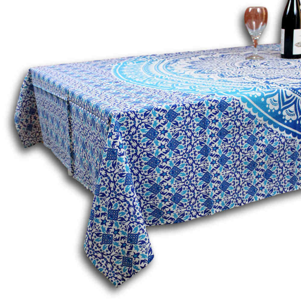 Cotton Floral Tablecloth Round, Tablecloth Rectangular Blue Green - Sweet Us