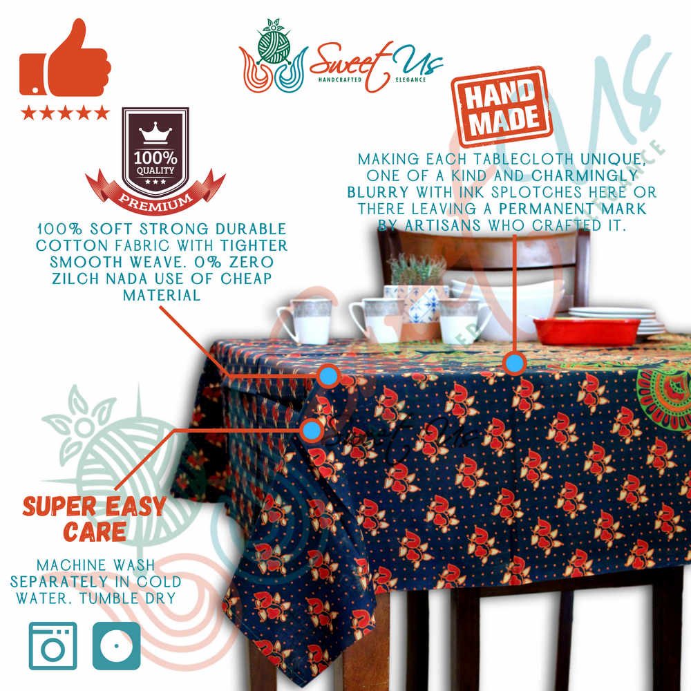 Cotton Peacock Floral Tablecloth Round, Rectangular Green Rust Gold Red Linen