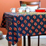 Cotton Peacock Floral Tablecloth Round, Rectangular Green Rust Gold Red Linen