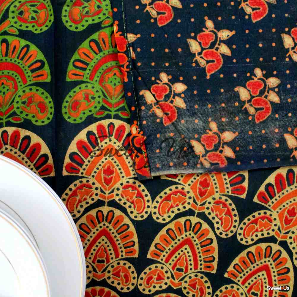 Cotton Peacock Floral Tablecloth Round, Rectangular Green Rust Gold Red Linen