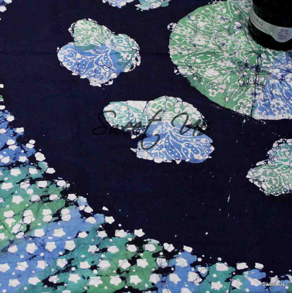 Cotton Batik Tablecloth Rectangle 58x90 Blue Purple Green, Kitchen Table Linen