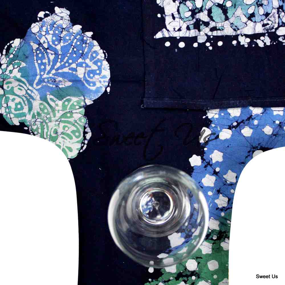 Cotton Batik Tablecloth Rectangle 58x90 Blue Purple Green, Kitchen Table Linen