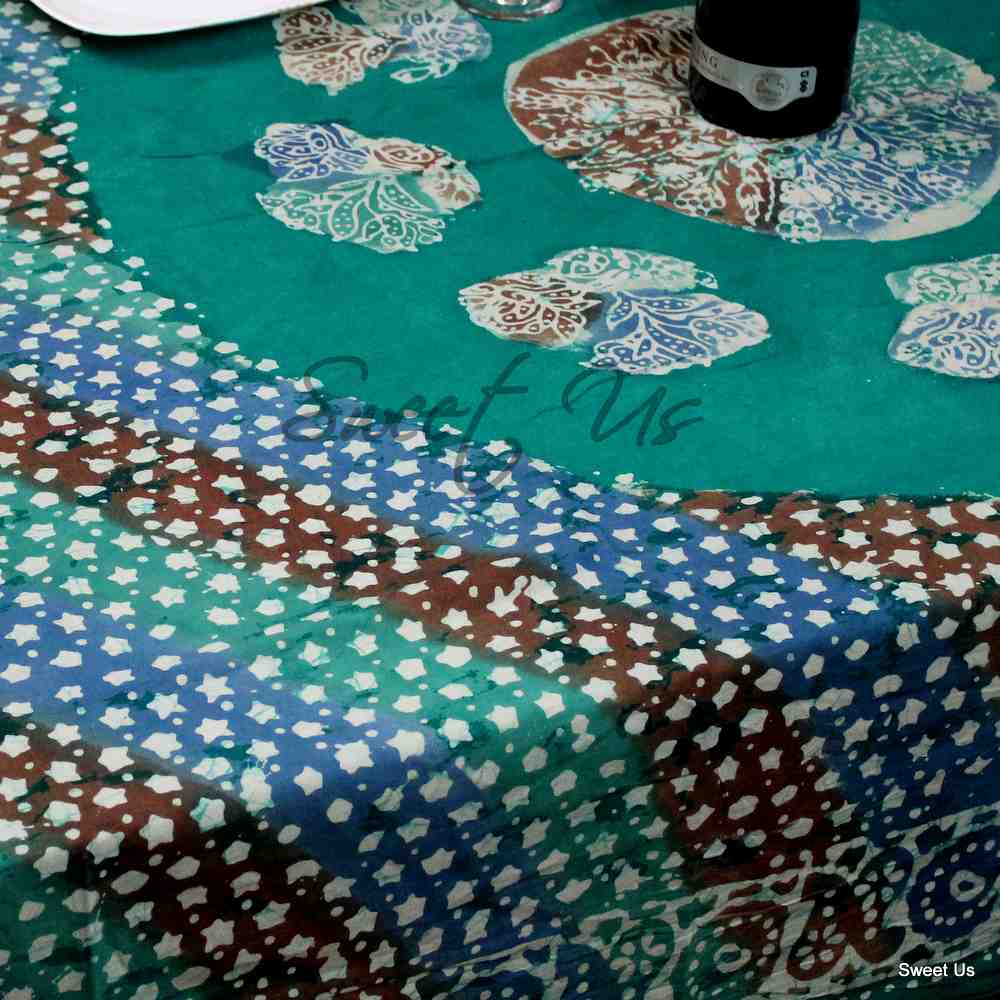 Cotton Batik Tablecloth Rectangle 58x90 Blue Purple Green, Kitchen Table Linen