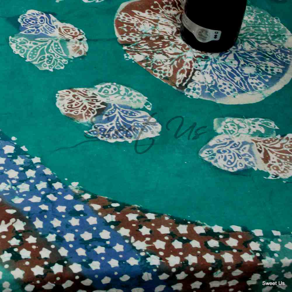 Cotton Batik Tablecloth Rectangle 58x90 Blue Purple Green, Kitchen Table Linen