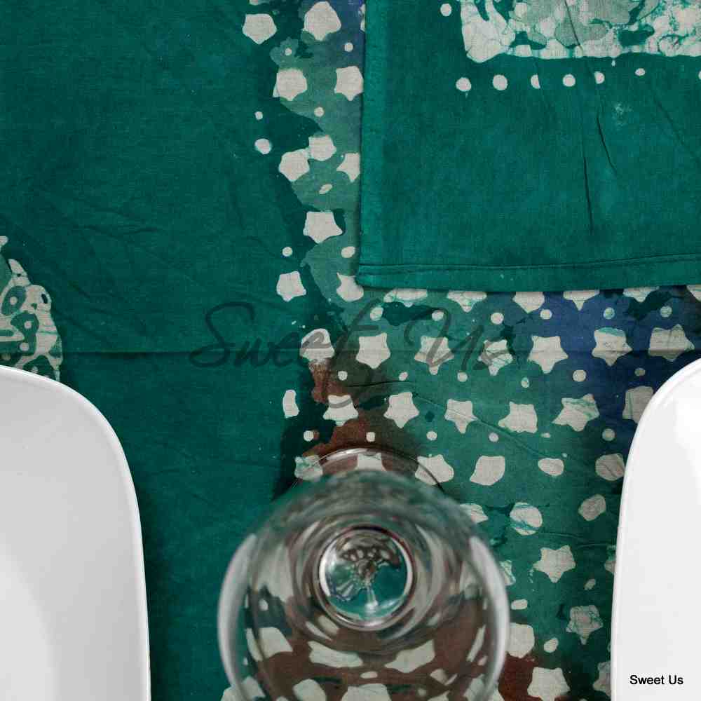Cotton Batik Tablecloth Rectangle 58x90 Blue Purple Green, Kitchen Table Linen