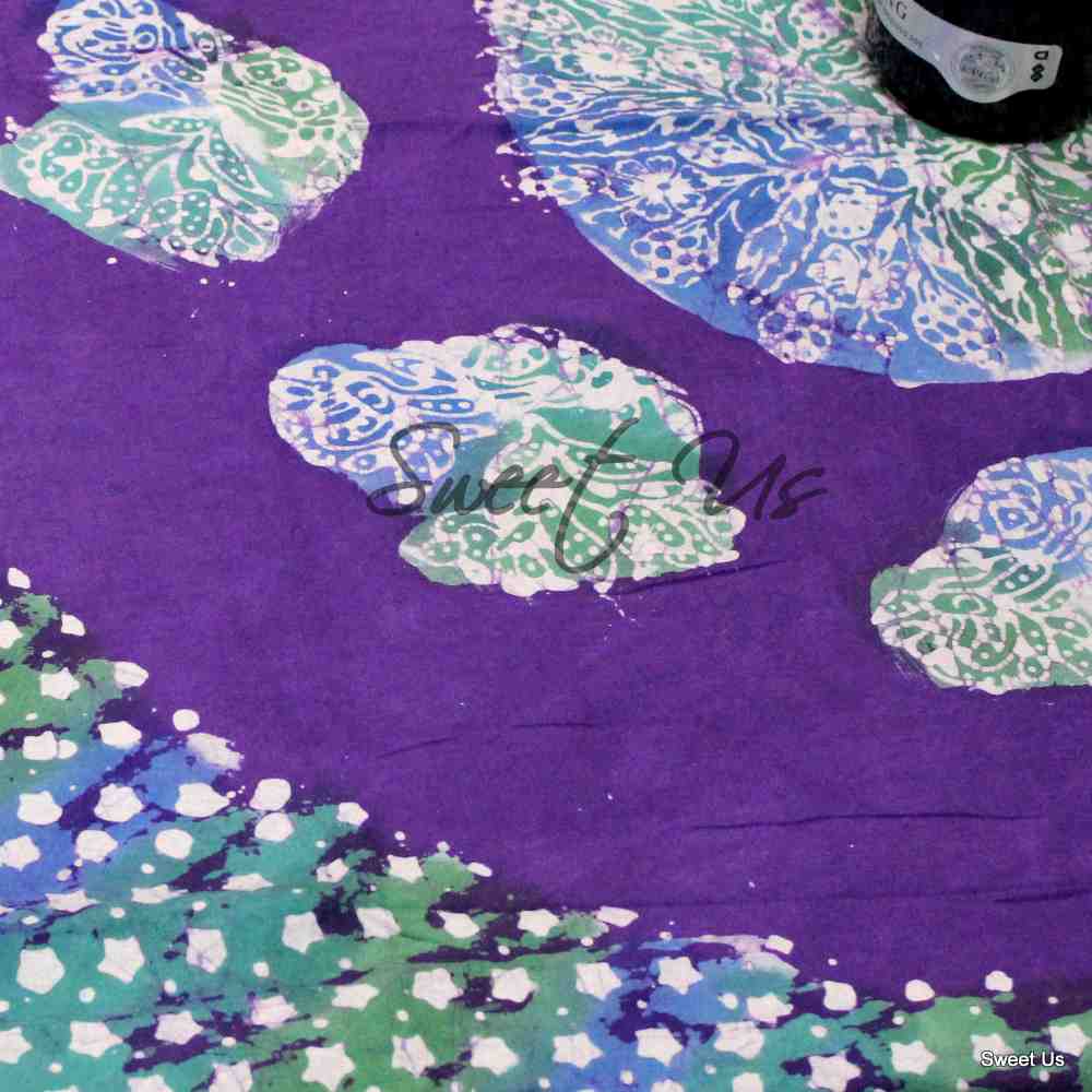 Cotton Batik Tablecloth Rectangle 58x90 Blue Purple Green, Kitchen Table Linen