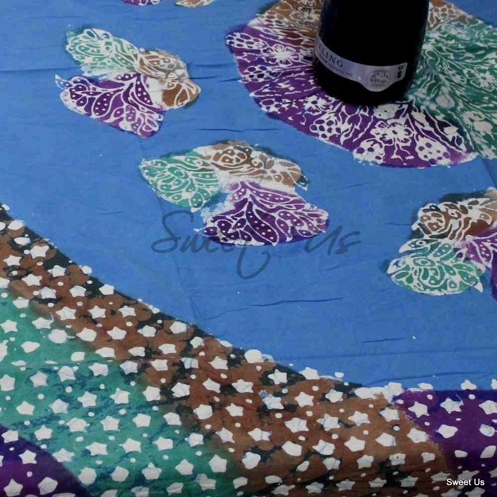Cotton Batik Tablecloth Rectangle 58x90 Blue Purple Green, Kitchen Table Linen