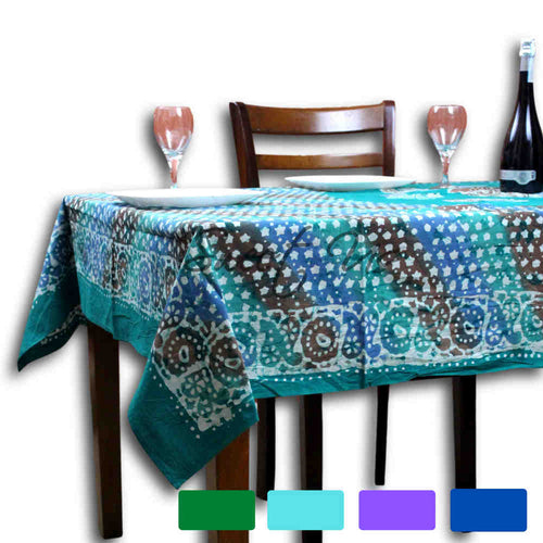 Cotton Batik Tablecloth Rectangle 58x90 Blue Purple Green, Kitchen Table Linen - Sweet Us