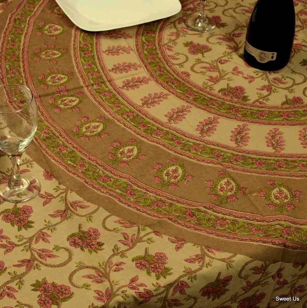 Cotton Floral Vine Tablecloth Rectangle 58x90 Blue Beige Pink Green Red