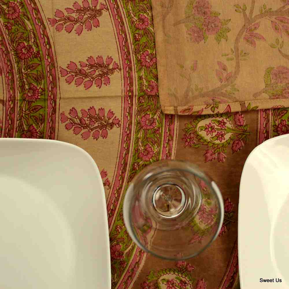 Cotton Floral Vine Tablecloth Rectangle 58x90 Blue Beige Pink Green Red