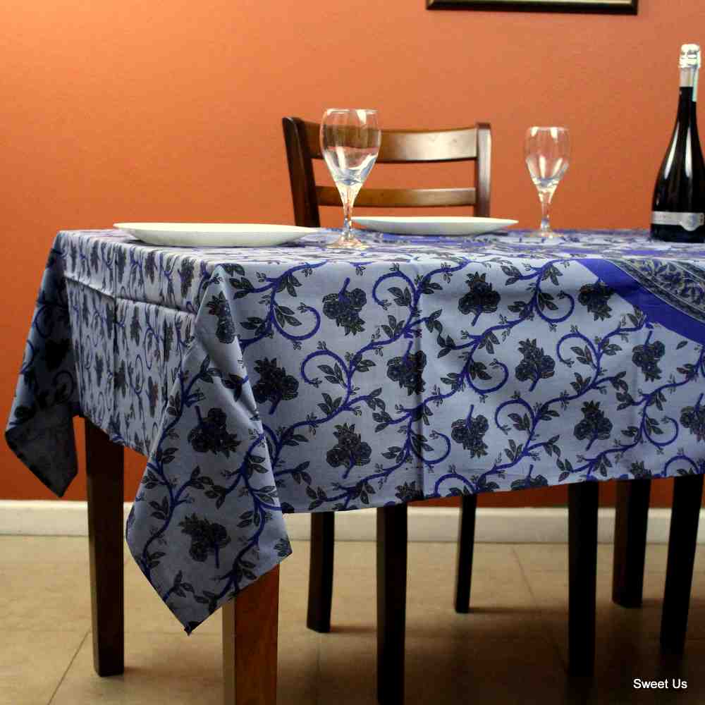 Cotton Floral Vine Tablecloth Rectangle 58x90 Blue Beige Pink Green Red - Sweet Us