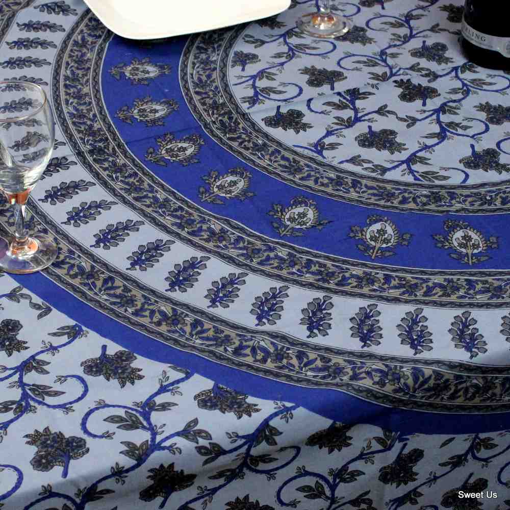 Cotton Floral Vine Tablecloth Rectangle 58x90 Blue Beige Pink Green Red