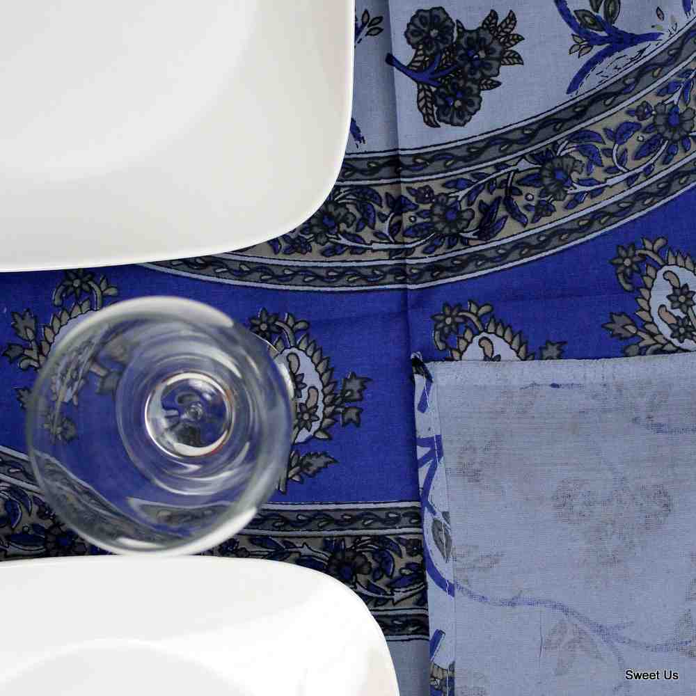 Cotton Floral Vine Tablecloth Rectangle 58x90 Blue Beige Pink Green Red