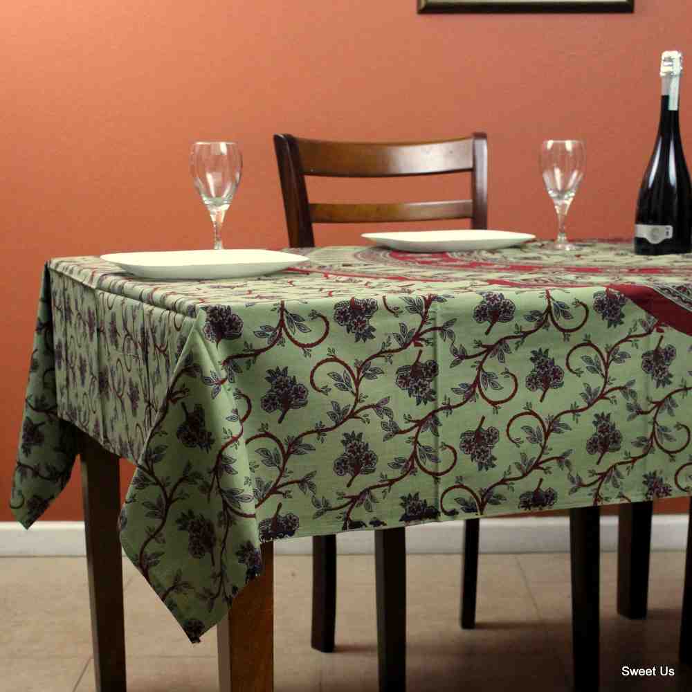 Cotton Floral Vine Tablecloth Rectangle 58x90 Blue Beige Pink Green Red