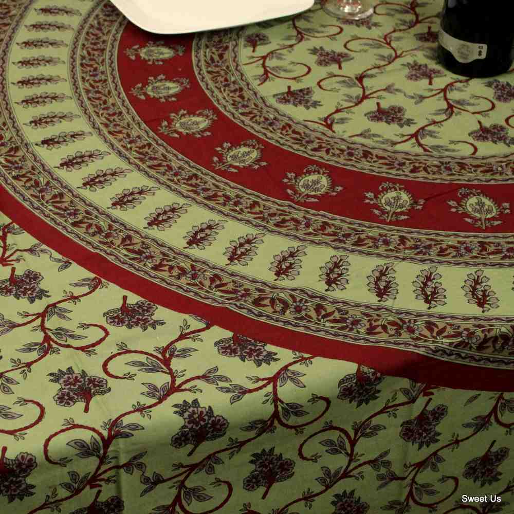 Cotton Floral Vine Tablecloth Rectangle 58x90 Blue Beige Pink Green Red