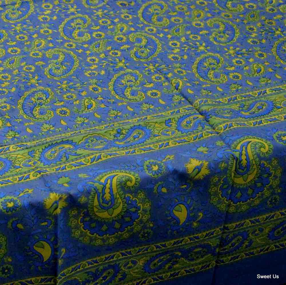 Cotton Floral Paisley Tablecloth Rectangle 58x90 Blue Yellow Green